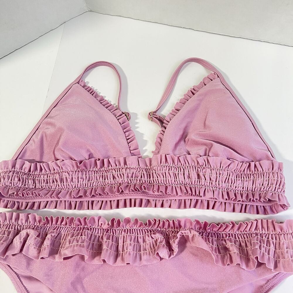 Chelsea And Violet Pink Smocked Ruched Ruffle Bikini Large - Picture 3 of 7